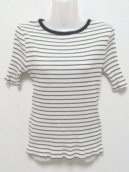 ◇ nano universe ナノユニバース ボーダー 半袖 ニットソー カットソー F ホワイト ブラック * 【中古】