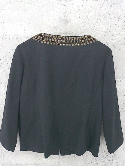 ◇ BEAUTY & YOUTH ビューティアンドユース UNITED ARROWS ビジュー 長袖 ノーカラー ジャケット S ブラック * 【中古】