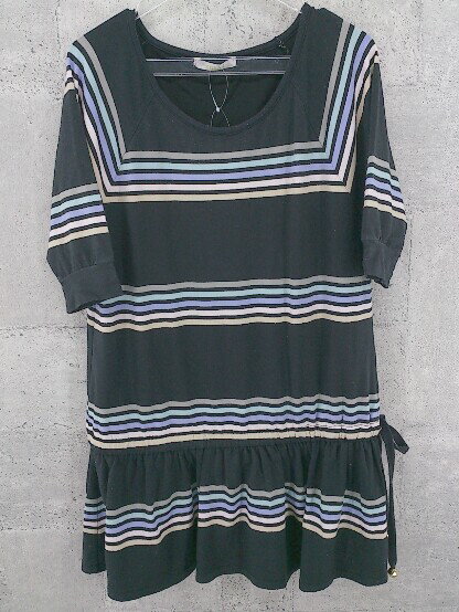 ◇ snidel スナイデル ボーダー 長袖 ミニ チュニック ワンピース F ブラック * 【中古】