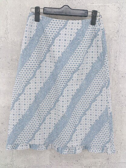 ◇ NICOLE CLUB ニコルクラブ 総柄 膝丈 タイト ナロー スカート 38 ブルー系 * 【中古】