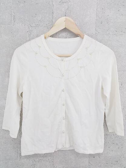 ◇ Courreges クレージュ 装飾 七分袖 カーディガン 11R ホワイト * 【中古】