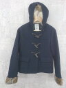 ■ hyphen world gallery ラビットファー 長袖 ダッフル コート M ネイビー * 【中古】