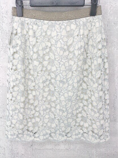 ◇ DONEEYU ドニーユ レース 膝丈 タイト スカート 38 グレー アイボリー * 【中古】
