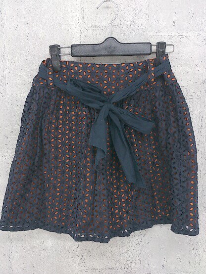 ◇ Lois CRAYON ロイスクレヨン レース フレア ミニ スカート M ネイビー オレンジ * 【中古】