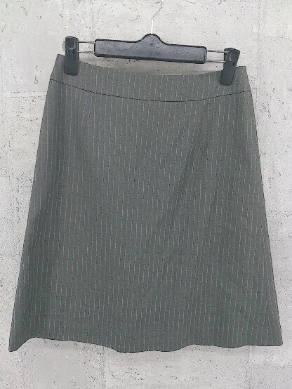 ◇ P.S.FA パーフェクトスーツファクトリー ストライプ 膝下丈 スカート 61-89 グレー * 【中古】