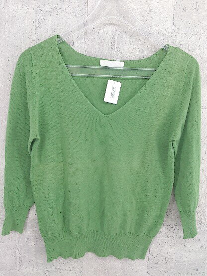 ◇ DEUXIEME CLASSE ドゥーズィエムクラス コットン ニット Vネック 長袖 セーター グリーン レディース 【中古】(4)