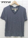 ◇ EDIFICE エディフィス ボーダー 半袖 Vネック Tシャツ カットソー サイズ46 グレー ネイビー メンズ 【中古】