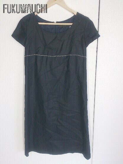 ◇ UNTITLED アンタイトル フレンチスリーブ 膝丈 チュニック ワンピース 9 ネイビー レディース 【中古】
