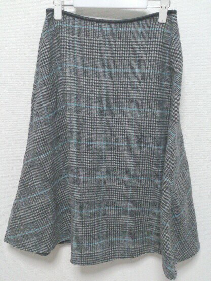 ◇ ROPE ロペ チェック ロング フレア スカート 38 ブラック ホワイト ブルー * 【中古】