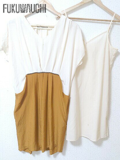 ◇ ◎ GALLARDAGALANTE ペチコート付 半袖 膝丈 ワンピース ブラウン アイボリー レディース 【中古】