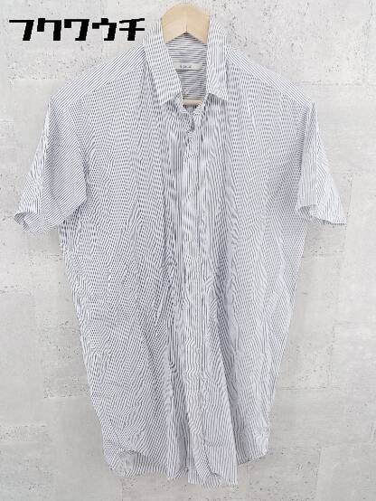 ◇ ◎ LE GLAZIK ル・グラジック ストライプ 半袖 膝丈 シャツ ワンピース サイズ36 ホワイト グレー レディース 【中古】
