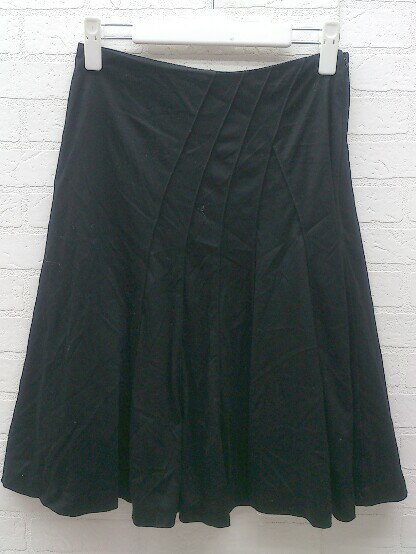 ◇ STRAWBERRY-FIELDS ストロベリーフィールズ サイドジップ 膝丈 フレア スカート ブラック レディース 【中古】