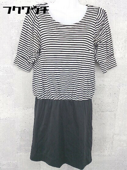 ◇ Unaca アナカ ボーダー柄 半袖 膝丈 ワンピース サイズ38 ブラック ホワイト レディース 【中古】 【中古】