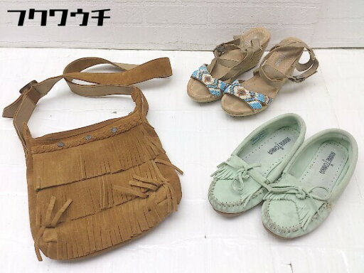 ■ 《 MINNETONKA まとめ売り3点セット サイズ5.5&6 モカシン シューズ サンダル ショルダーバッグ レディース 》 【中古】 ■ 《 MINNETONKA まとめ売り3点セット サイズ5.5&6 モカシン シューズ サンダル ショルダーバッグ レディース 》 【中古】