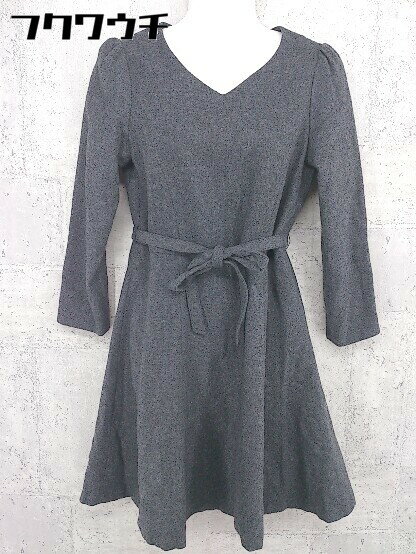 ◇ ◎ NATURAL BEAUTY BASIC バックジップ Vネック 長袖 膝丈 ワンピース サイズS ダークグレー レディース 【中古】 【中古】