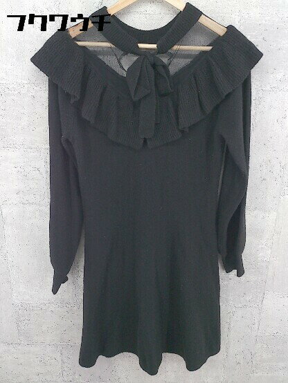 ◇ one after another NICE CLAUP レース リボン 長袖 膝丈 ワンピース サイズF ブラック レディース 【中古】