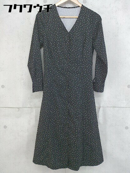 ◇ N. Natural Beauty Basic レースアップ 水玉 ドット 長袖 膝下丈 ワンピース サイズM ブラック アイボリー レディース 【中古】