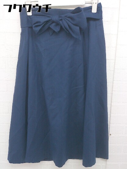 ◇ UNTITLED アンタイトル バックリボン 膝下丈 フレア スカート サイズ3 ネイビー レディース 【中古】