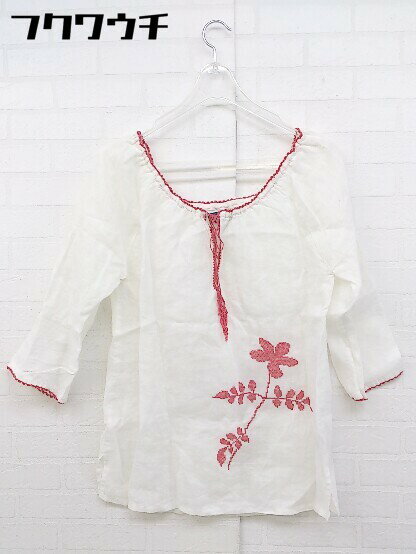 ◇ Antik batik アンティックバティック 刺繍 七分袖 ブラウス カットソー サイズS ホワイト レッド レディース 【中古】
