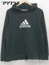 ◇ adidas アディダス 裏起毛 エキップメント ロゴ プルオーバー パーカー サイズ2XOT ブラック レディース 【中古】
