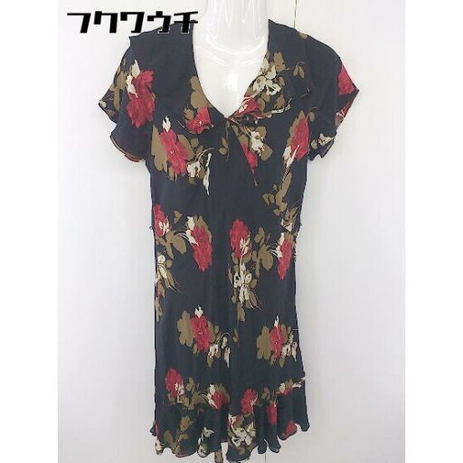 ◇ TALBOTS タルボット バックジップ 花柄 フリル 半袖 膝下丈 ワンピース サイズ12p ブラック マルチ レディース 【中古】 【中古】 ◇ TALBOTS タルボット バックジップ 花柄 フリル 半袖 膝下丈 ワンピース サイズ12p ブラック マルチ レディース 【中古】 【中古】