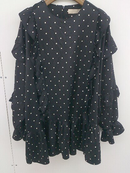 ◇ MAISON MARBLE ドット 水玉 フリル 長袖 チュニック ワンピース ブラック オフホワイト レディース 【中古】