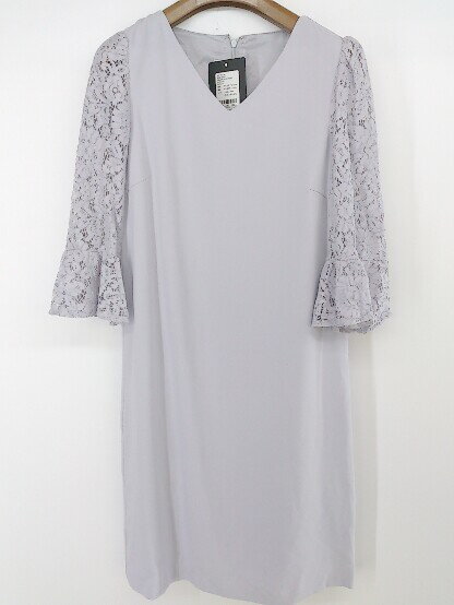 ◇ ◎ ●美品● GIRL レース パーティー ドレス 七分袖 膝丈 ワンピース サイズS ブルー グレー系 レディース P 【中古】