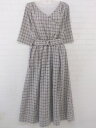 ◇ ◎ natural couture チェック カシュクール 七分袖 ロング ワンピース サイズF ベージュ系 ブラック レディース P 【中古】