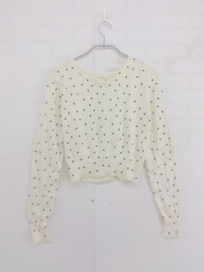 ◇ who's who Chico ハート柄 長袖 ニット カーディガン サイズF アイボリー系 ブラック レディース メンズ P 【中古】