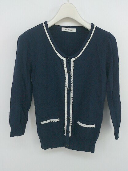 ◇ JAYRO ジャイロ レース 八分袖 ニット カーディガン サイズM ネイビー ホワイト レディース P 【中古】