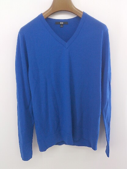 ◇ UNIQLO ユニクロ ウールニット Vネック セーター サイズL ブルー系 レディース メンズ P 【中古】
