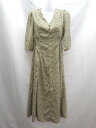 ◇ 美品 natural couture 小花柄 総柄 とろみ生地 Vネック 七分袖 ロング ワンピース サイズF グリーン系 レディース E 【中古】