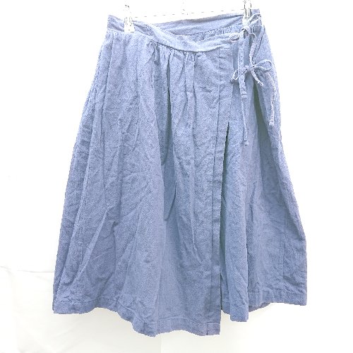 ◇ merlot メルロー ウエストゴム　腰ひも調節　裏地　シンプル ひざ丈 フレア スカート 表記なし ブル..