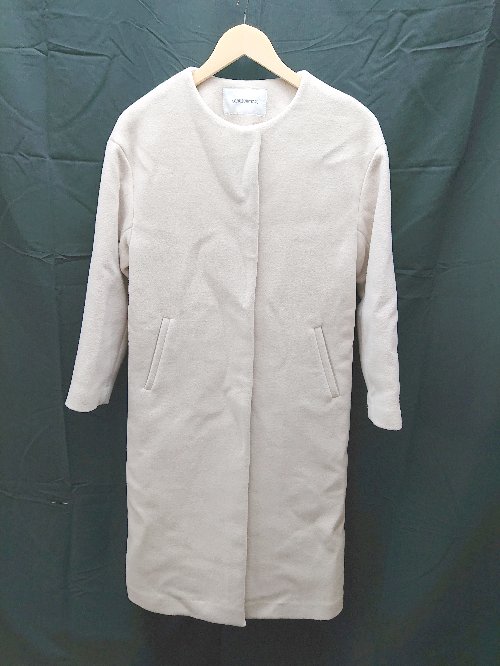 ◇ NATURAL BEAUTY BASIC クルーネック 起毛 ボタン 裏地 シンプル 長袖 コート サイズ2 ベージュ系 レディース E 【中古】