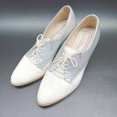 ◇ LUSSO MALENA チャンキーヒール レースアップ 2トーン ローファー シューズ 37サイズ シルバー ホワイト レディース E 【中古】
