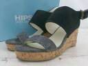 ◇ ◎ HIPS SAINT TROPEZ パイソン柄 アンクルストラップ ウエッジソール サンダル サイズ S ブラック レディース E 【中古】