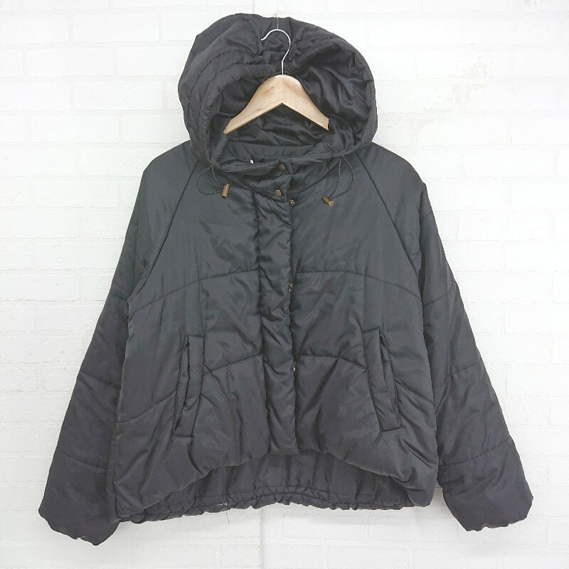 ◇ natural couture フーディー ジップアップ 長袖 中綿 ジャケット サイズF ブラック レディース P 【中古】