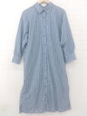 ◇ chocol raffine robe ストライプ 胸ポケット 長袖 ロング ワンピース サイズF サックスブルー系 レディース P 【中古】