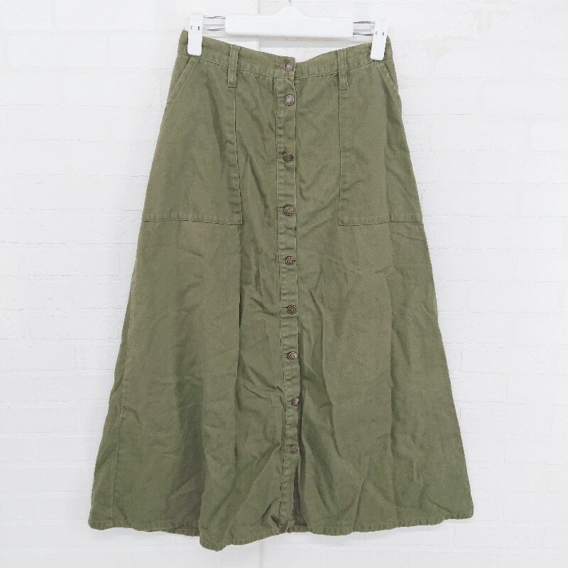 ◇ ems excite エムズエキサイト ウエストゴム フロントボタン ロング フレア スカート サイズM カーキ レディース P 【中古】