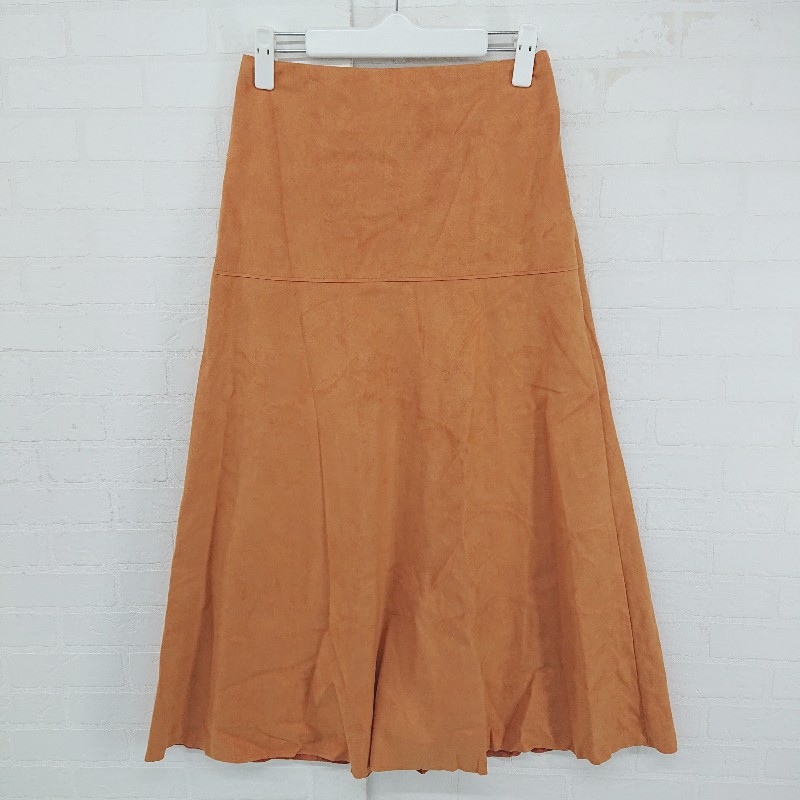 ◇ Demi-Luxe BEAMS フェイクレザー スエード調 オトナ女子 ロング フレア スカート サイズ36 オレンジ レディース P 【中古】