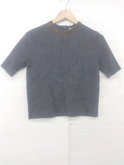 ◇ ZARA ザラ チェーン ニット 五分袖 カットソー サイズ EUR S USA S MEX 26 チャコールグレー レディース P 【中古】