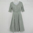 ◇ OLIVE des OLIVE デザイン 刺繡 大人かわいい 七分袖 膝下丈 ワンピース サイズF グリーン レディース P 【中古】