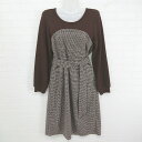 ◇ ◎ MAJESTIC LEGON 切替 チェック リボン 長袖 ミニ ワンピース サイズM ブラウン ベージュ系 レディース E 【中古】
