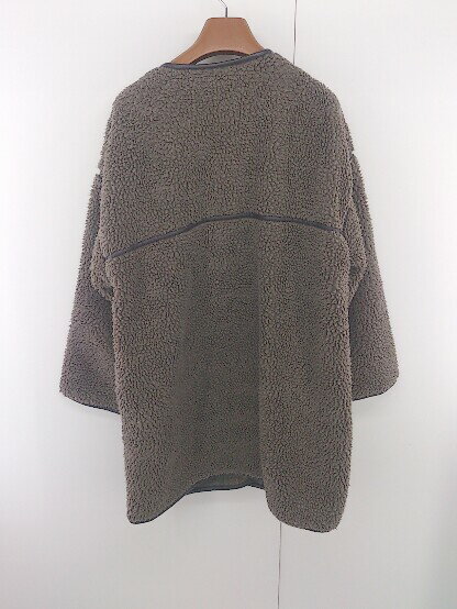 ■ classicalelf クラシカルエルフ ボア パイピング 長袖 ジップアップ ノーカラー コート サイズL ブラウン レディース E 【中古】