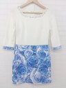 ◇ Emiria Wiz ビジュー 花柄 フラワー 切替 七分袖 ミニ ワンピース サイズS ホワイト ブルー レディース P 【中古】
