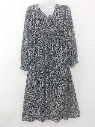 ◇ continuer de NICE CLAUP 総柄 長袖 ロング ワンピース サイズF ブラック ベージュ系 レディース E 【中古】 ◇ continuer de NICE CLAUP 総柄 長袖 ロング ワンピース サイズF ブラック ベージュ系 レディース E 【中古】