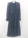 ◇ ◎ Heather ヘザー 紐付き 総柄 長袖 ロング ワンピース サイズF ネイビー系 レディース E 【中古】