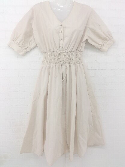 ◇ one after another NICE CLAUP レースアップ 五分袖 膝下丈 ワンピース サイズ165-170 MS ベージュ系 レディース E 【中古】