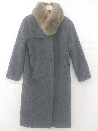 ■ ◎ KBF アーバンリサーチ 2WAY フェイクファー ノーカラー 長袖 コート サイズONE グレー レディース E 【中古】