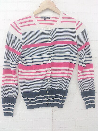 ◇ MACPHEE カジュアル ボーダー コットンニット 長袖 カーディガン サイズ1 ホワイト ピンク系 ネイビー レディース E 【中古】